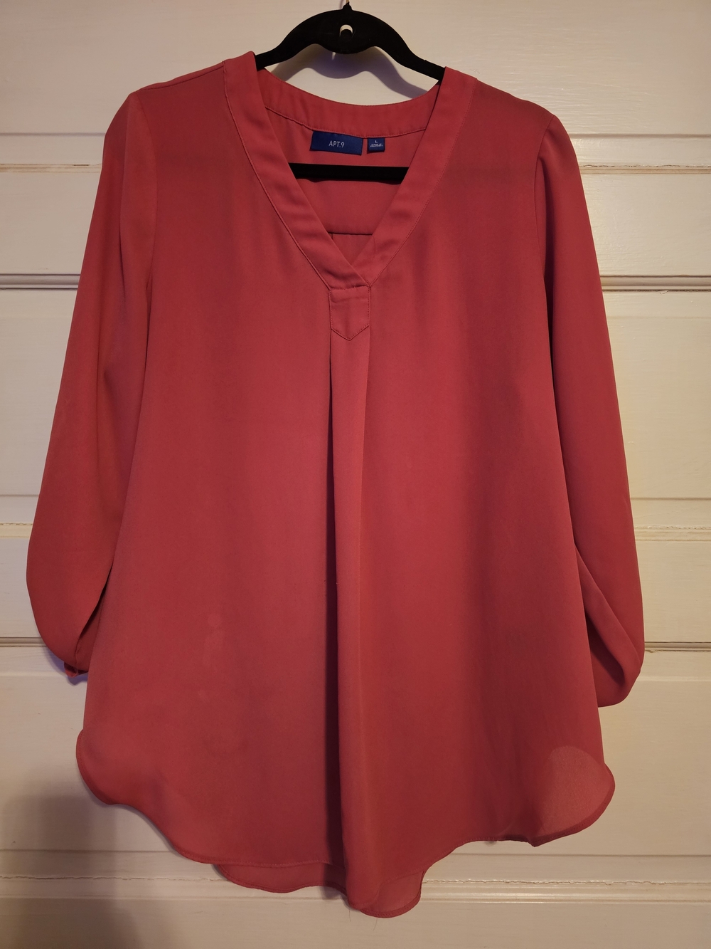 Apt. 9 Red Roll-Tab Sleeve V-Neck Blouse - Size L